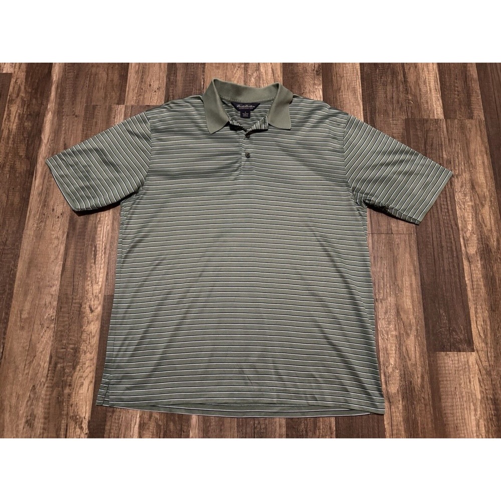 Brooks Brothers Polo Shirt Mens Medium Original Fit Green Striped 100% Cotton